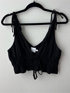 Princess Polly Black Tie-Shoulder V-Neck Crop Top